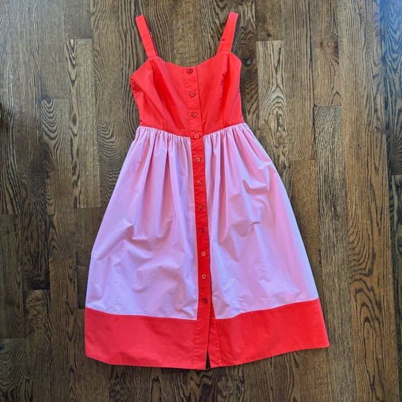 kate spade Two-Tone Red & Light Pink Button-Front Midi Dress - Picture 2 of 6